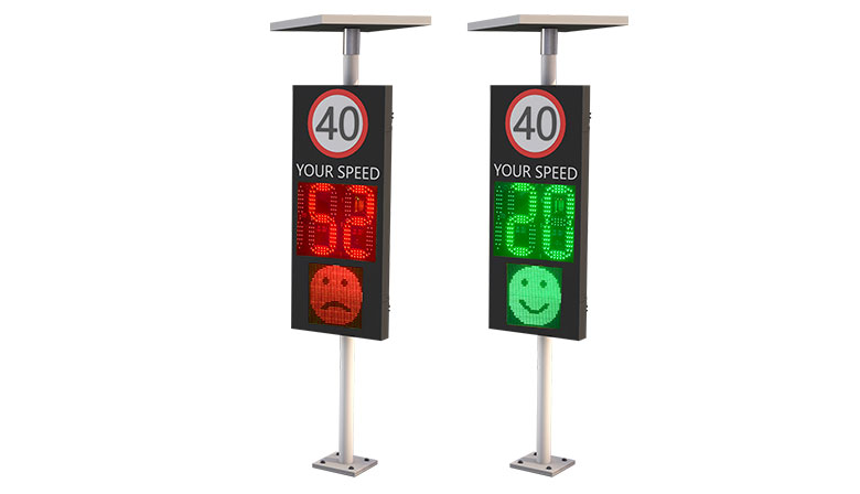 Solar 188 Radar Speed Sign with smiley face and crying face