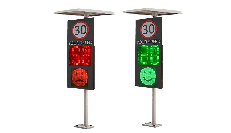 solar 2 and half digit and face light radar speed limit sign
