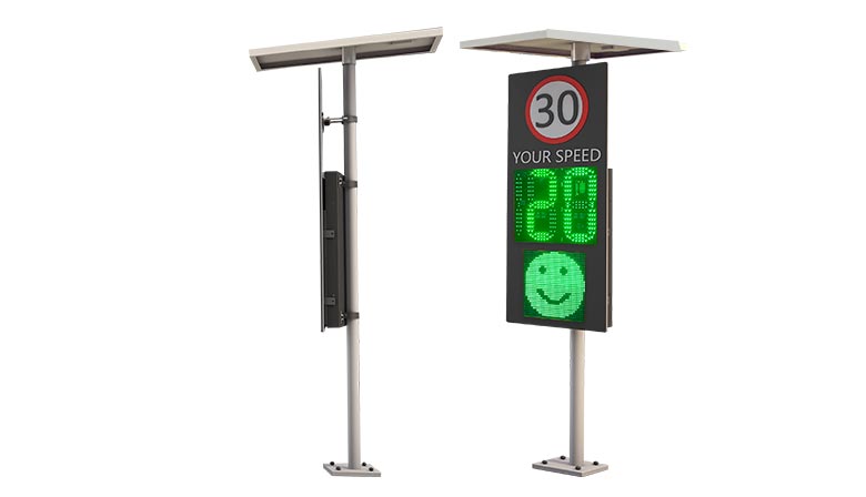 solar 2 and half digit and face light radar speed limit sign